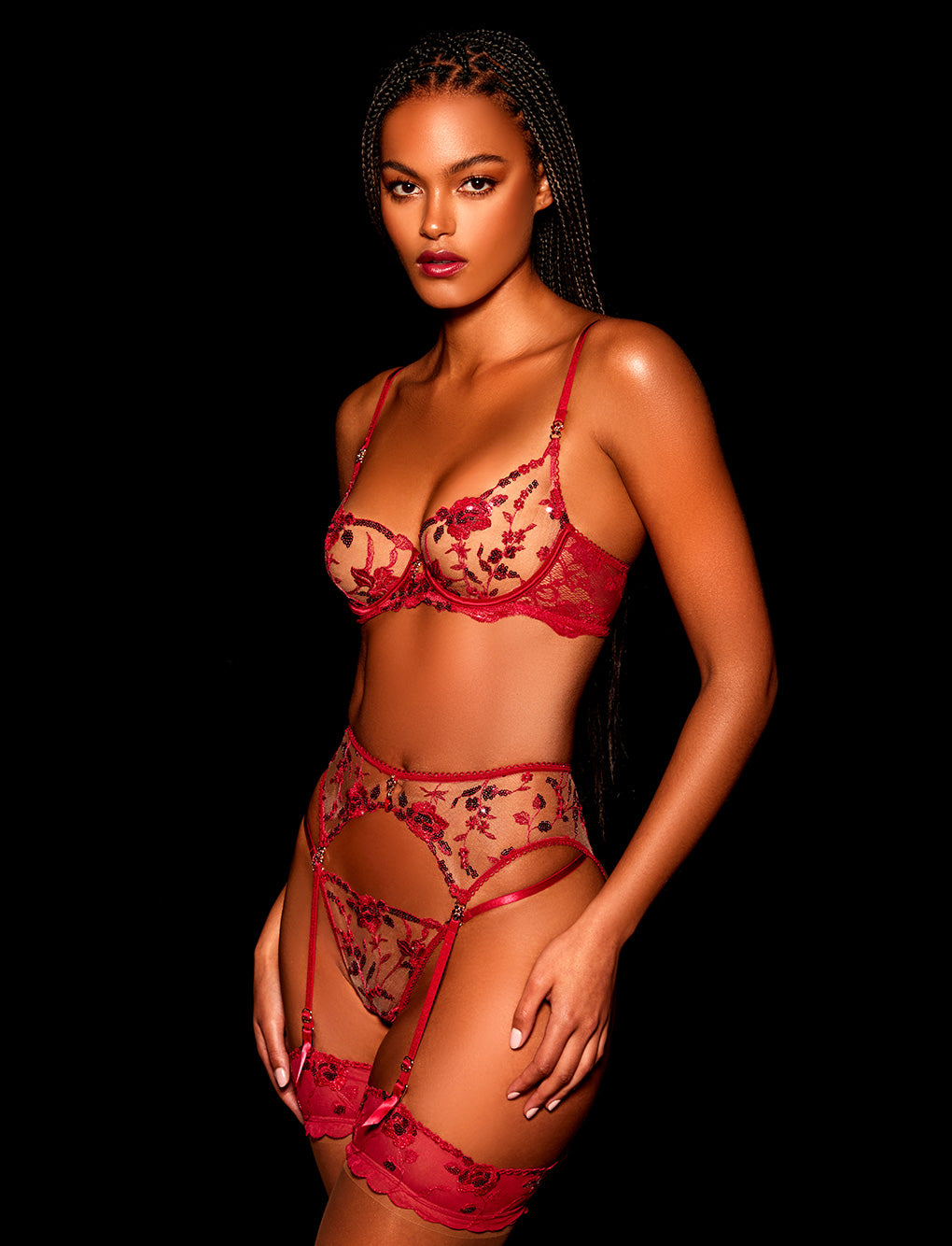 Whitney Sparkling Red 3 Piece Lingerie Set